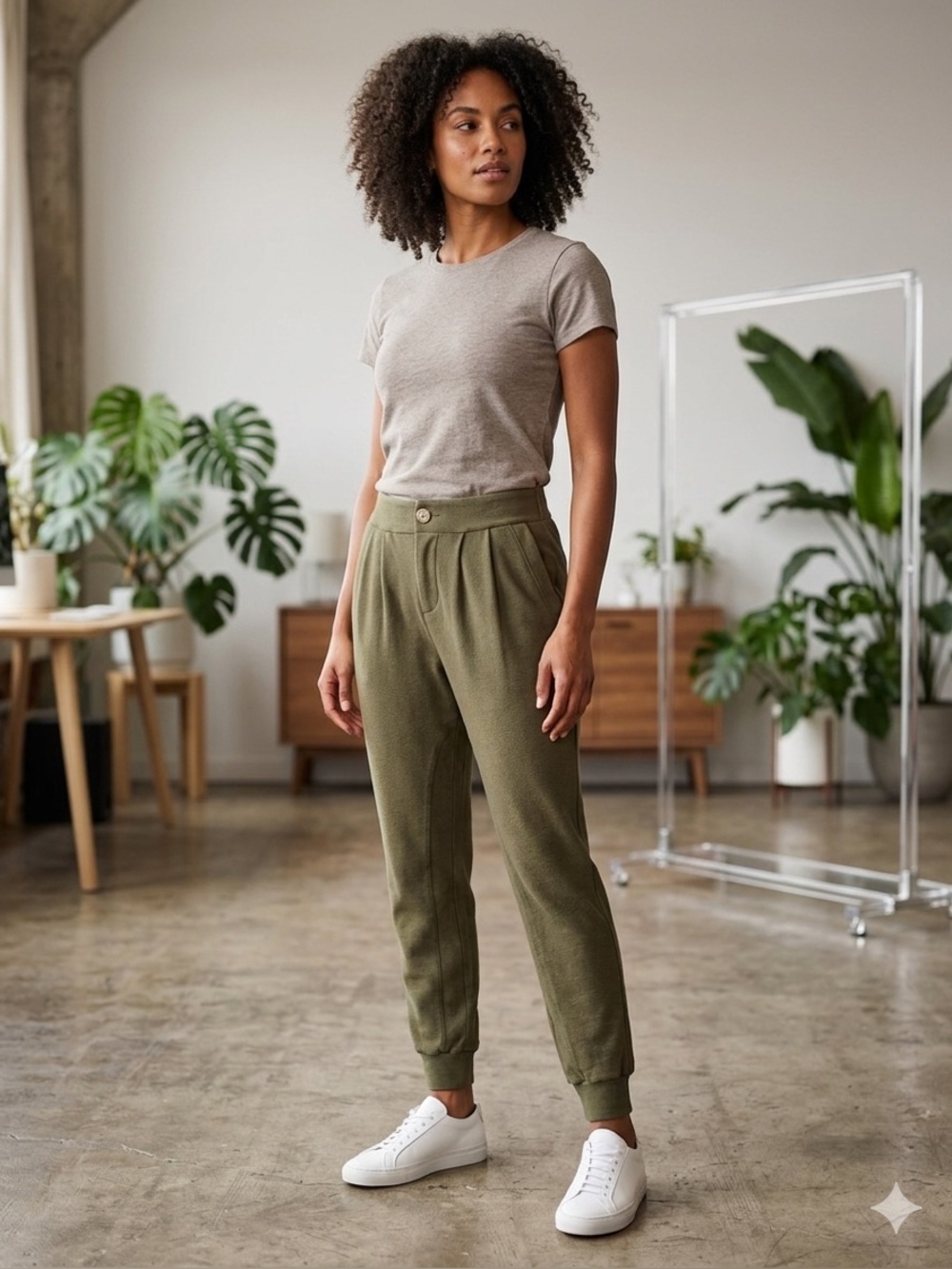 Amour Vert Olive Green Relaxed Jogger Pants